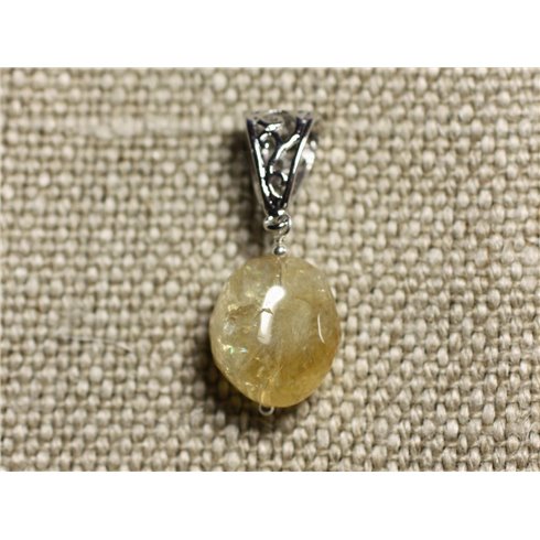 Collier Pendentif Pierre - Citrine Olive Facettée 17mm N11 