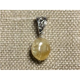 Stone Pendant Necklace - Faceted Olive Citrine 17mm N11 