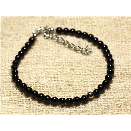 Bracelet 925 Silver and Semi-precious Stone Black Tourmaline 4mm