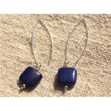 Boucles d'Oreilles Argent 925 - Lapis Lazuli Carrés 14mm 