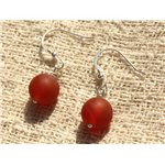 Boucles d'Oreilles Argent 925 - Agate Rouge Mat 10mm 