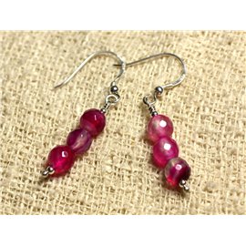 Pendientes de Plata 925 - Ágata Rosa Fucsia Facetada 6mm 