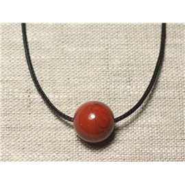 Collar con colgante de piedra semipreciosa - Bola de jaspe rojo 14 mm 