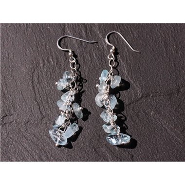 Boucles d'oreilles Argent 925 et Pierre Aigue Marine pendantes 