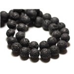 Fil 39cm 87pc env - Perles de Pierre - Lave noire Boules 4mm 