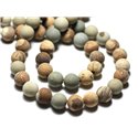 Fil 39cm 36pc env - Perles de Pierre - Jaspe Paysage Beige Jaune Gris Boules 10mm Mat Sablé - 8741140026988