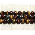 Fil 39cm 63pc env - Perles de Pierre - Oeil de Tigre Taureau Faucon Boules 6mm - 8741140027091