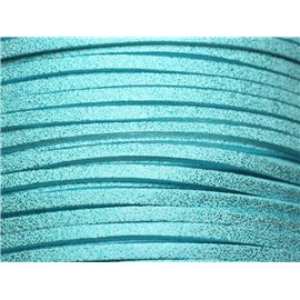 90 Meter Spule - Wildleder Lanyard Cord 3x1,5 mm Türkisblau Glitter Sparkling