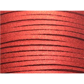 Rolle 90 Meter - Wildleder-Lanyard 3x1,5 mm Kirschrot Glitter Sparkling