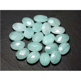 4pc - Stone Beads - Jade Faceted Oval 14x10mm Light Blue Pastel Turquoise - 8741140025905