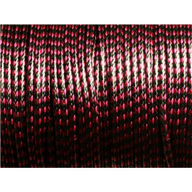 90 Meter Spule - 2mm gewachster Baumwollkordelfaden zweifarbig schwarz rot pink