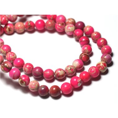 Fil 39cm 63pc env - Perles de Pierre - Jaspe Sédimentaire Boules 6mm Rose Fluo