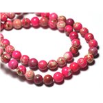 Fil 39cm 63pc env - Perles de Pierre - Jaspe Sédimentaire Boules 6mm Rose Fluo