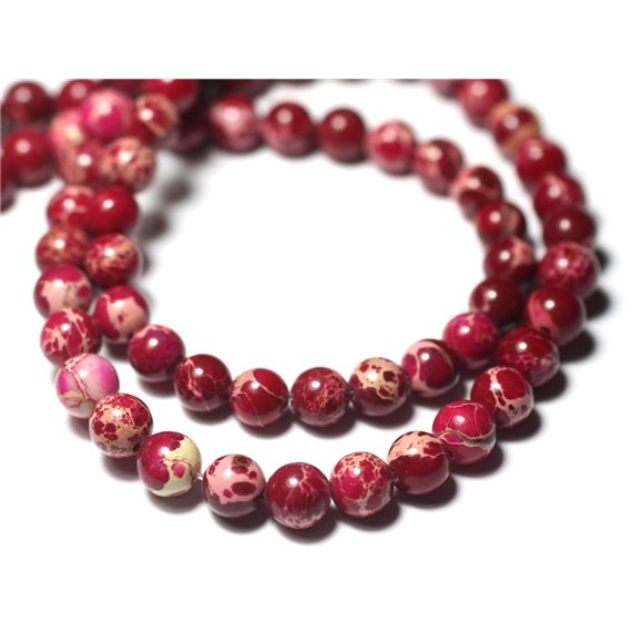 Fil 39cm 63pc env - Perles Pierre - Jaspe Sedimentaire Boules 6mm Rose Rouge Fuchsia Framboise