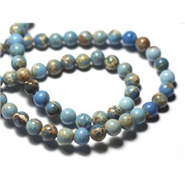 Faden 39cm ca. 63pc - Steinperlen - Sediment Jasper Balls 6mm Hellblau Himmel Beige