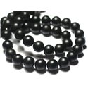 Fil 39cm 32pc env - Perles de Pierre - Onyx noir mat sablé givré ciré Boules 12mm