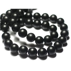 Thread 39cm 32pc approx - Stone beads - Matte black sandblasted frosted waxed onyx 12mm balls