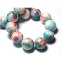 Fil 39cm 29pc env - Perles de Pierre - Jade Boules 14mm Blanc Bleu Turquoise Rose Rouge