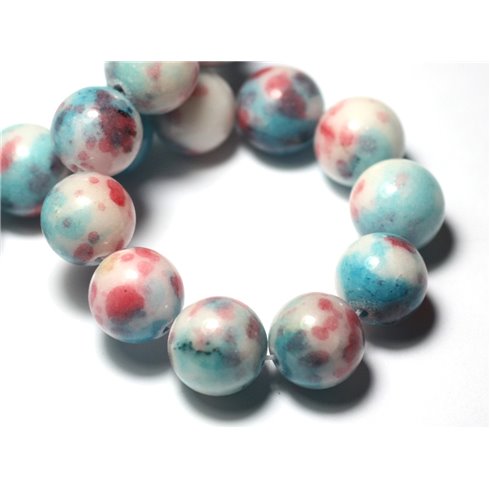 Fil 39cm 29pc env - Perles de Pierre - Jade Boules 14mm Blanc Bleu Turquoise Rose Rouge