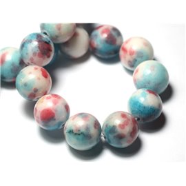 Thread 39cm 29pc approx - Stone Beads - Jade Balls 14mm White Blue Turquoise Pink Red