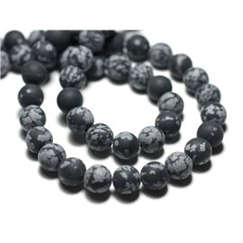 Thread 39cm approx 60pc - Stone Beads - Obsidian Snowflake Speckled Balls 6mm Matte Sanded Frosted