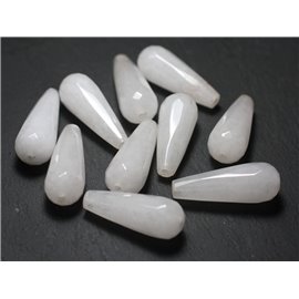 Hilo 39cm aprox.14pc - Piedra Perla - Gotas Facetadas Jade 28mm Blanco