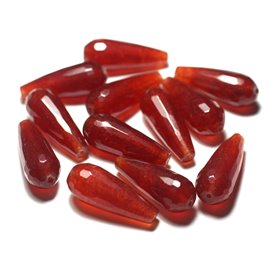 Thread 39cm 13pc approx - Stone Bead - Jade Faceted Drops 28mm Red Orange