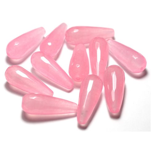 Fil 39cm 14pc env - Perle de Pierre - Jade Gouttes Facettées 28mm Rose clair Bonbon