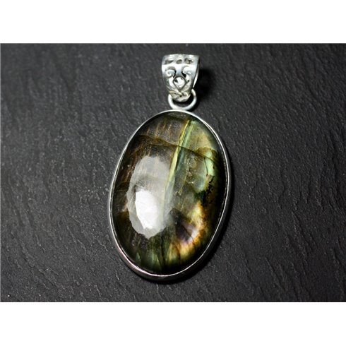 n61 - Pendentif Argent 925 et Pierre - Labradorite Ovale 40x26mm - 8741140027657