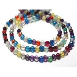 Thread 39cm 92pc approx - Stone Beads - Agate Faceted Balls 4mm Multicolor