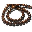 Fil 39cm 49pc env - Perles de Pierre - Oeil de Fer Marron Boules 8mm