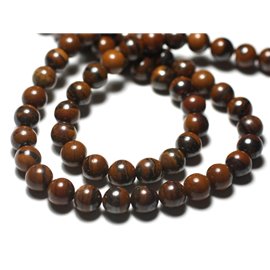 Thread 39cm 49pc approx - Stone Beads - Brown Iron Eye Balls 8mm