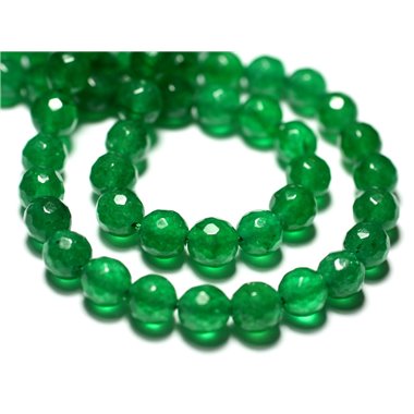 Fil 39cm 45pc env - Perles de Pierre - Jade Boules Facettées 8mm Vert Empire Emeraude