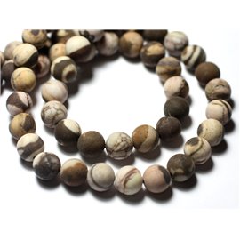 Thread 39cm 45pc approx - Stone Beads - Zebra Jasper Brown Beige Matte Sanded Frosted Balls 8mm