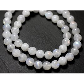 1pc - Stone Bead - White Moonstone Rainbow A Ball 10mm - 7427039732086