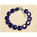 Bracelet Argent 925 et Pierre - Lapis Lazuli Carrés 10mm 