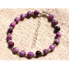 Bracelet Argent 925 et Pierre - Sugilite boules 6mm violet rose mauve