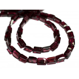 Fil 40cm 65pc environ - Perles Pierre - Grenat Rectangles Facettés 6x4mm Rouge rose bordeaux