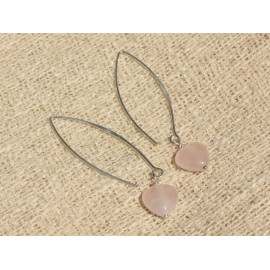 925 Silver and Stone Earrings - Rose Quartz Hearts 10mm 