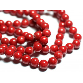 Fil 39cm 48pc environ - Perles Pierre - Jade Boules 8mm Rouge Cerise Opaque