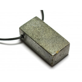 Collier Perle Pendentif Pierre Rectangle 38mm Pyrite Métal or doré