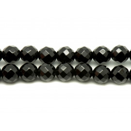 Faden 39cm ca. 48 Stück - Steinperlen - Facettierte Kugeln aus schwarzem Onyx 8 mm