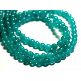 Fil 39cm 60pc environ - Perles Pierre Jade Boules 6mm Vert paon canard turquoise