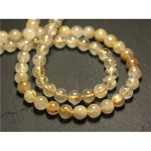 Fil 39cm 58pc env - Perles de Pierre - Quartz Rutile Doré Boules 6-7mm 