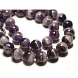 Thread 39cm 38pc approx - Stone Beads - Amethyst Chevron Balls 10mm