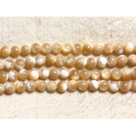 5pc - Perles Coquillage Nacre Boules 8mm beige blanc irisé - 7427039745963