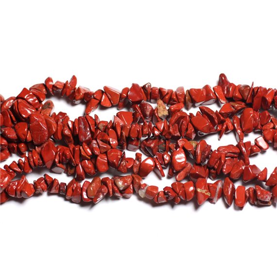 Fil 89cm 280pc env - Perles de Pierre - Jaspe Rouge Rocailles Chips 5-10mm 