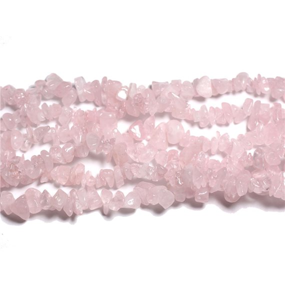 Fil 80cm 220pc env - Perles de Pierre - Quartz Rose Rocailles Chips 5-10mm