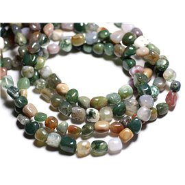 Fil 39cm 45-55pc environ - Perles Pierre Mélange Agate Jaspe Quartz Nuggets Ovales 4-10mm Vert multicolore