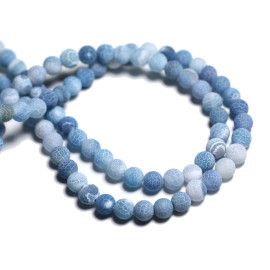 Fil 39cm 60pc environ - Perles Pierre - Agate Boules 6mm bleu ciel turquoise blanc pastel